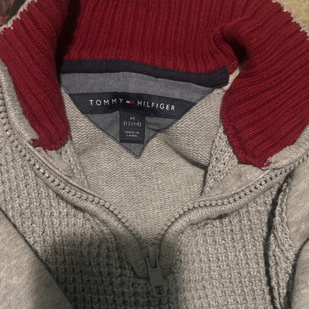 Tommy Hilfiger Boys Zip-Up Sweater in Gray and Red
